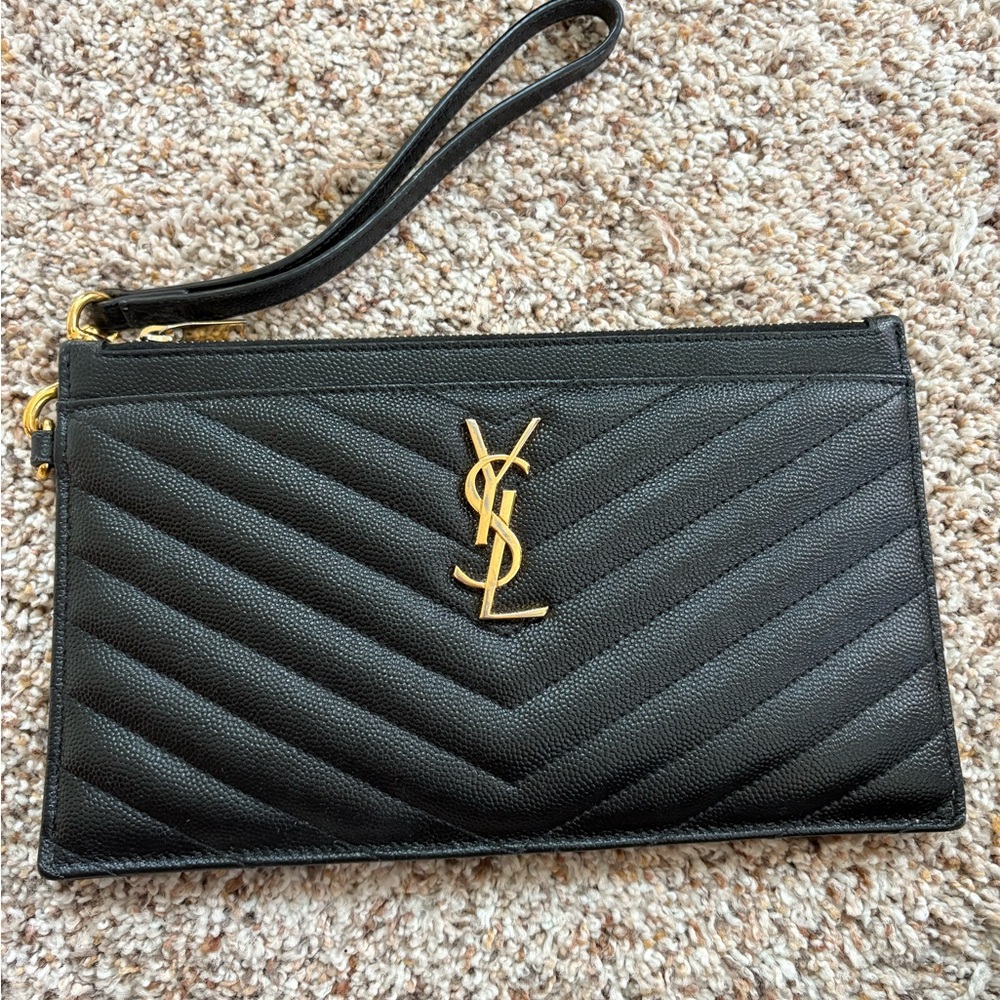 Saint Laurent Large Pouch VGUC black wristlet clutch